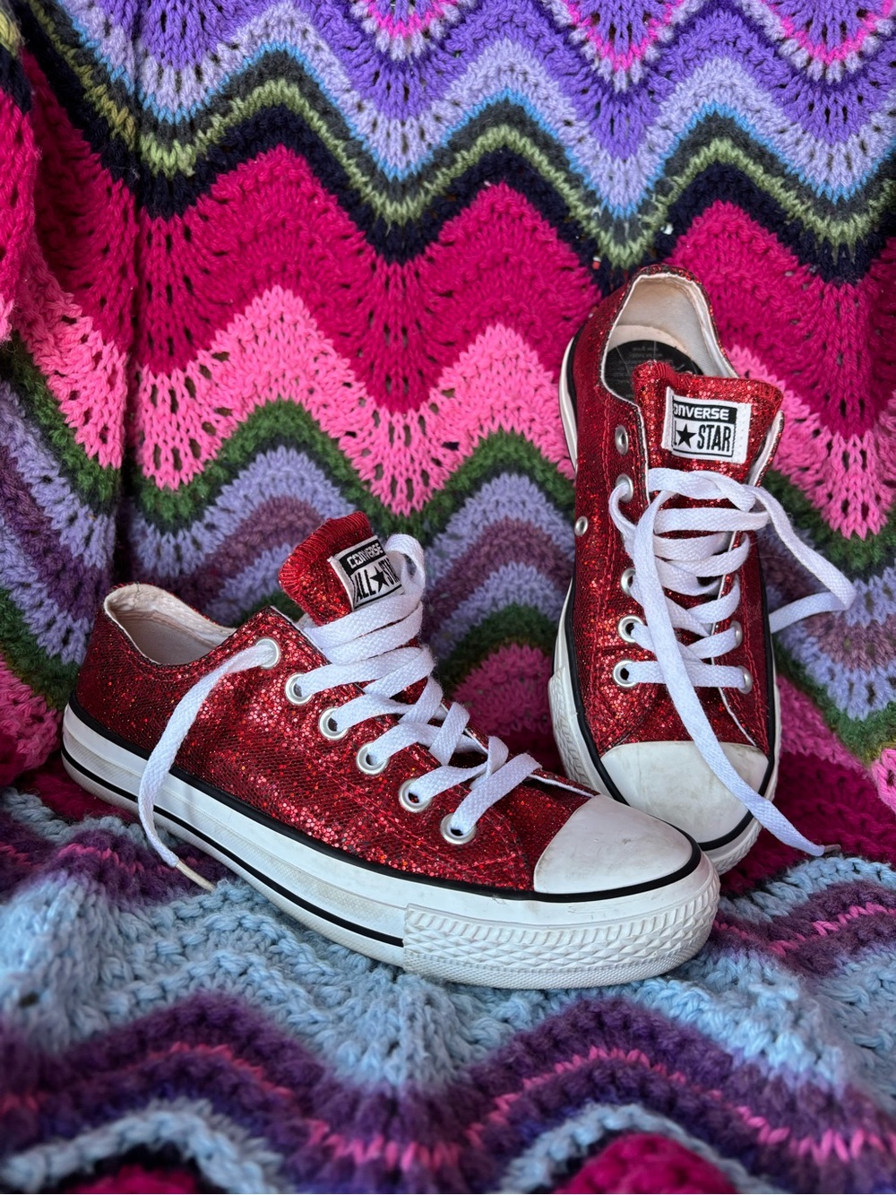 Converse red glitter sequin chucks low tops size 7